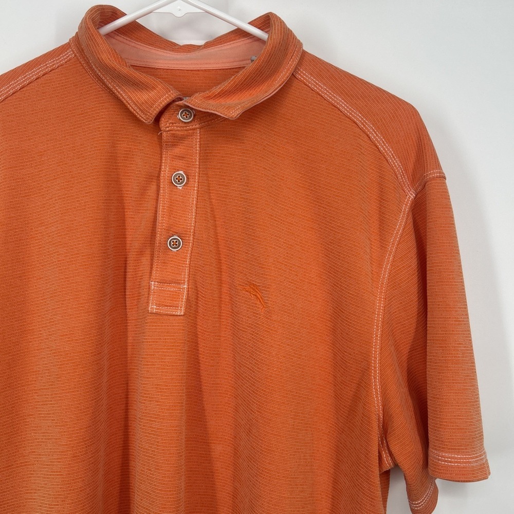 Tommy Bahama Men's Large Polo Shirt Tencel Poly Orange Short Sleeve